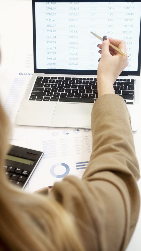 Imagen actual: Business professional analyzing financial data on a laptop for strategic decision making.